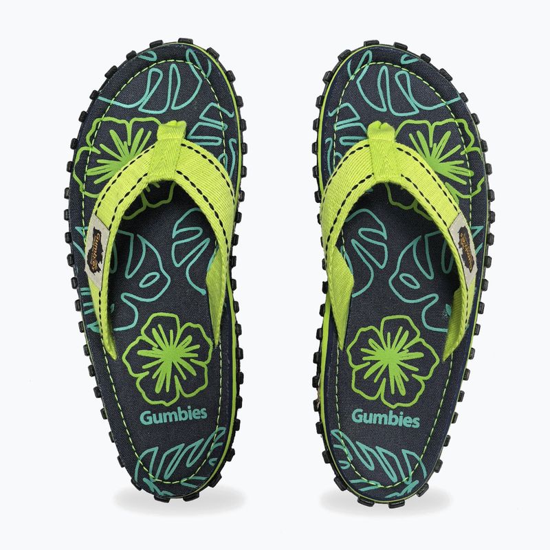 Šlepetės per pirštą Gumbies Islander lime hibiscus 4