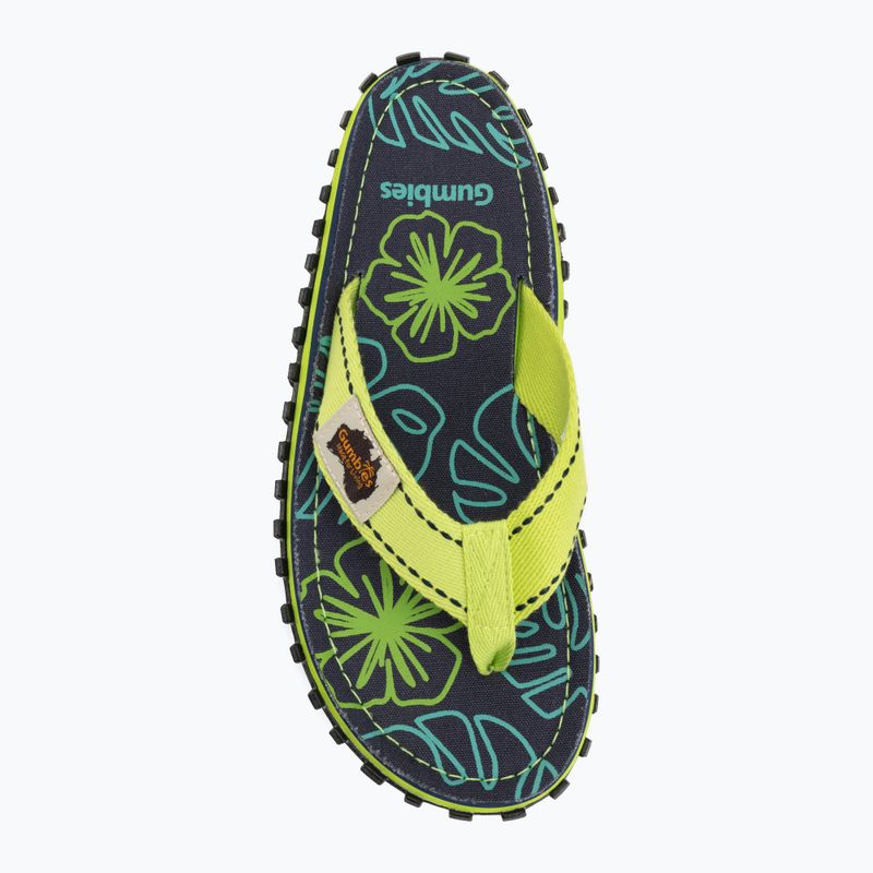 Šlepetės per pirštą Gumbies Islander lime hibiscus 5