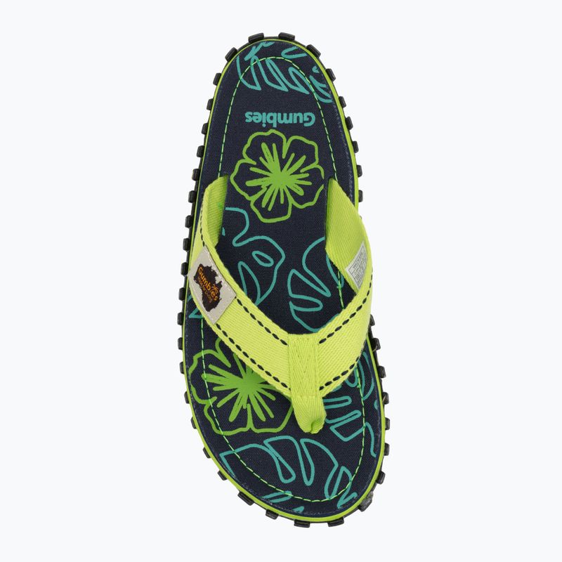Šlepetės per pirštą Gumbies Islander lime hibiscus 5
