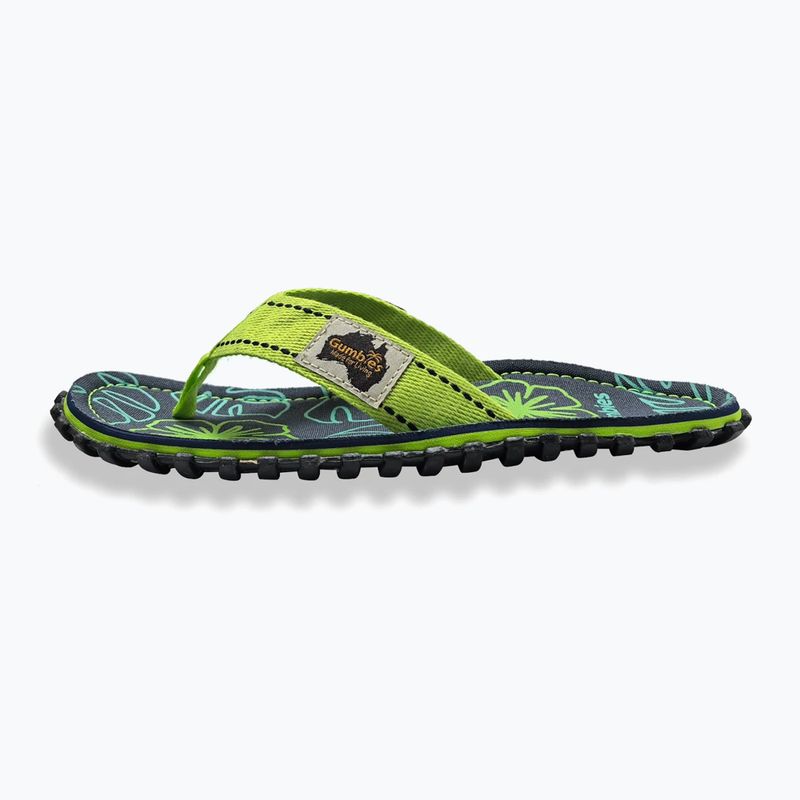 Šlepetės per pirštą Gumbies Islander lime hibiscus 2