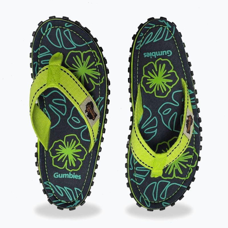 Šlepetės per pirštą Gumbies Islander lime hibiscus 4