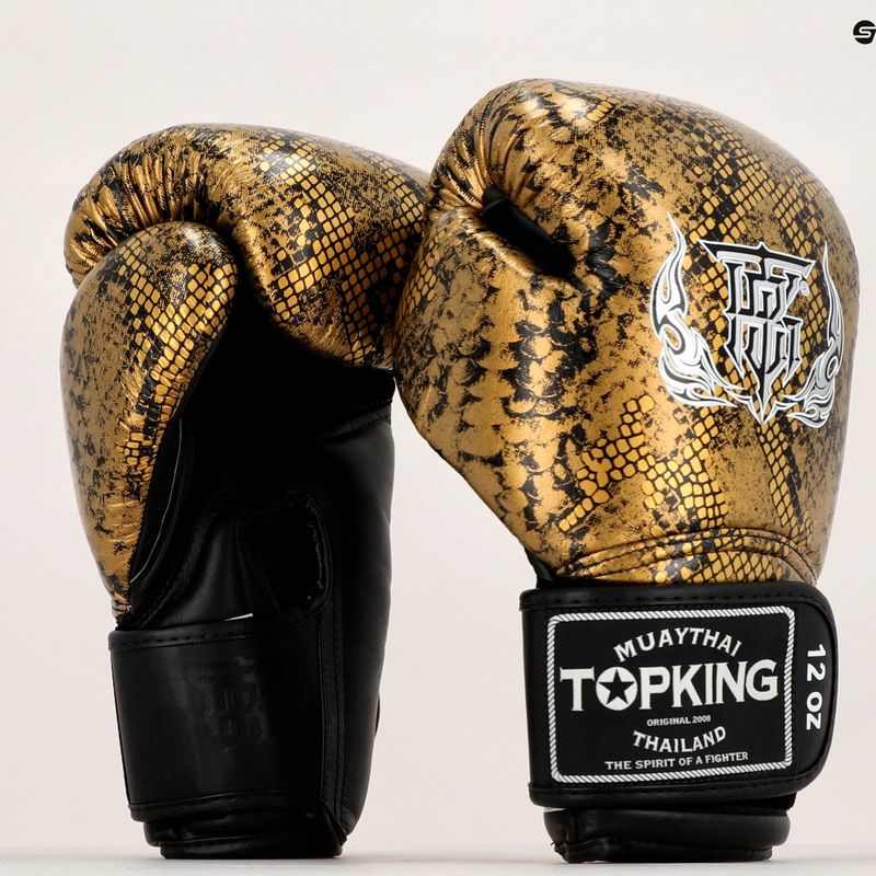 "Top King Muay Thai Super Star Air Snake" juodos/auksinės bokso pirštinės 6
