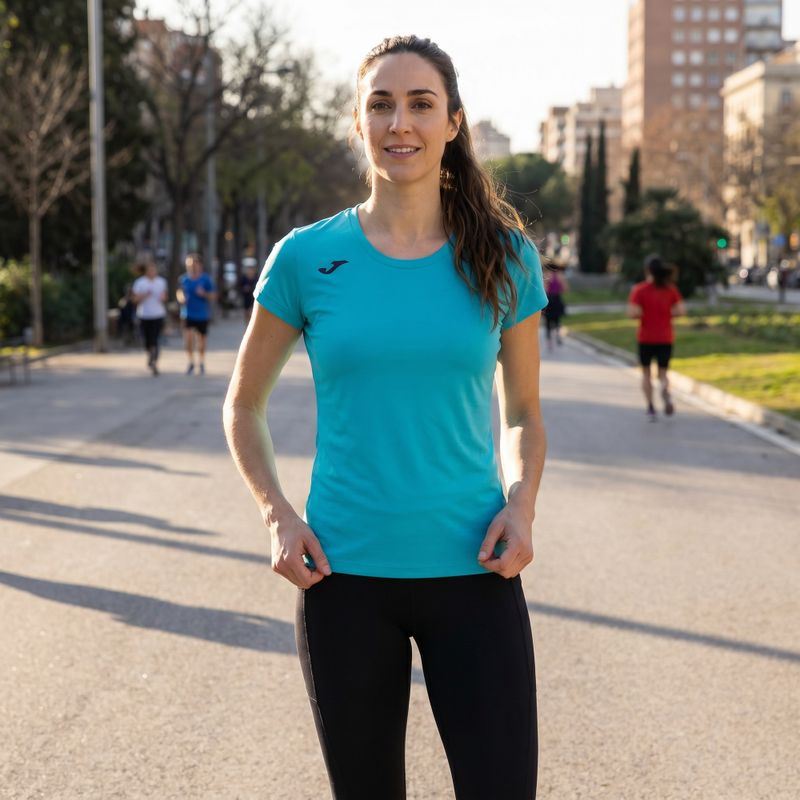 Moteriški bėgimo marškinėliai Joma Record II fluor turquoise 5
