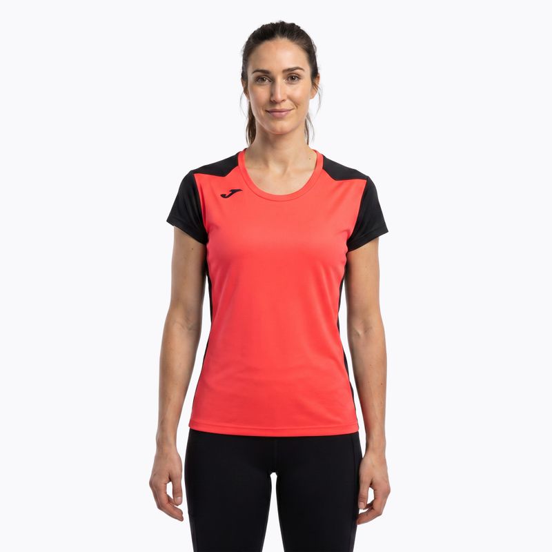 Moteriški bėgimo marškinėliai Joma Record II fluor coral/black 16