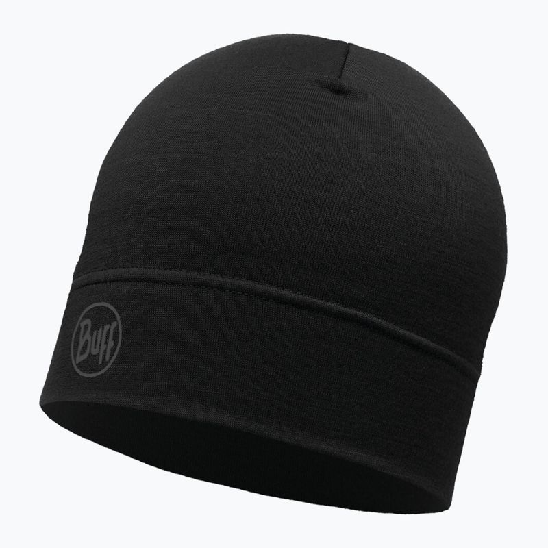 BUFF Lengva Merino vilnos vientisa juoda žieminė kepurė 4