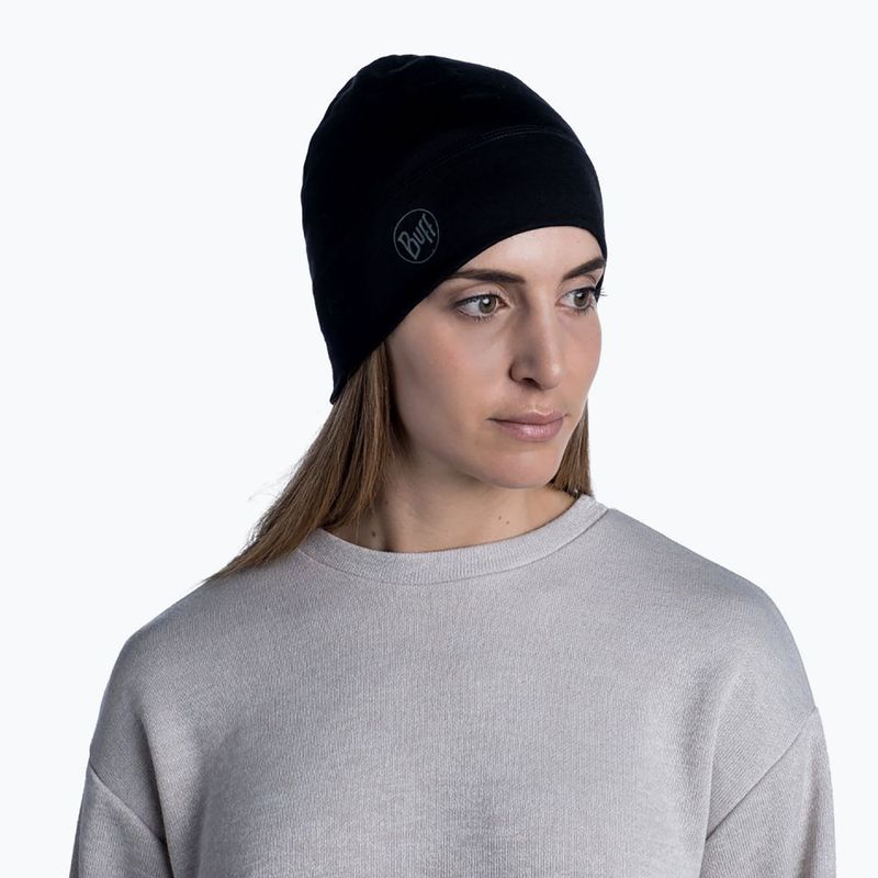 BUFF Lengva Merino vilnos vientisa juoda žieminė kepurė 5