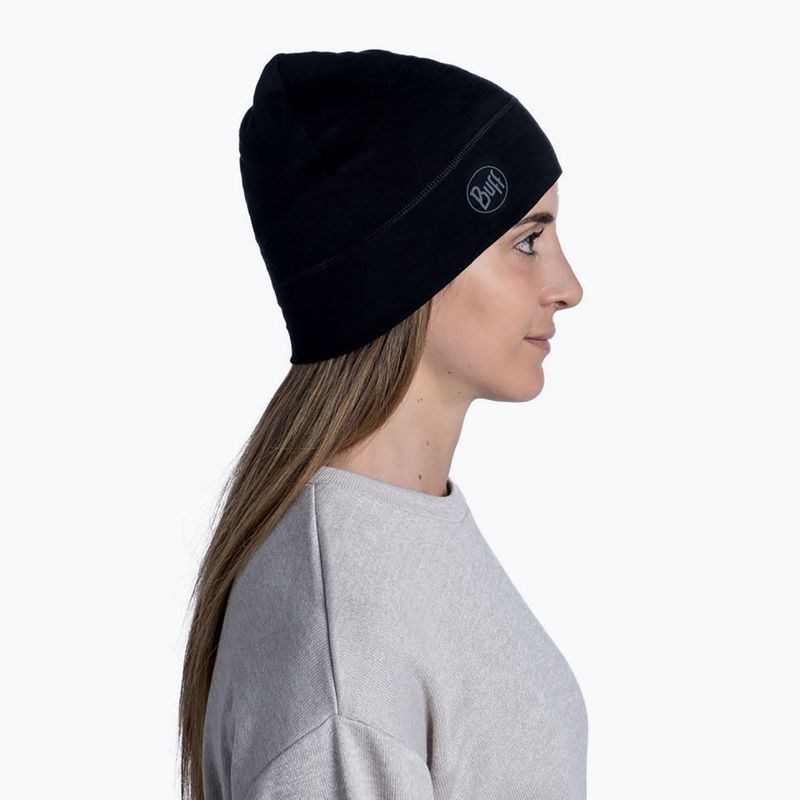 BUFF Lengva Merino vilnos vientisa juoda žieminė kepurė 6