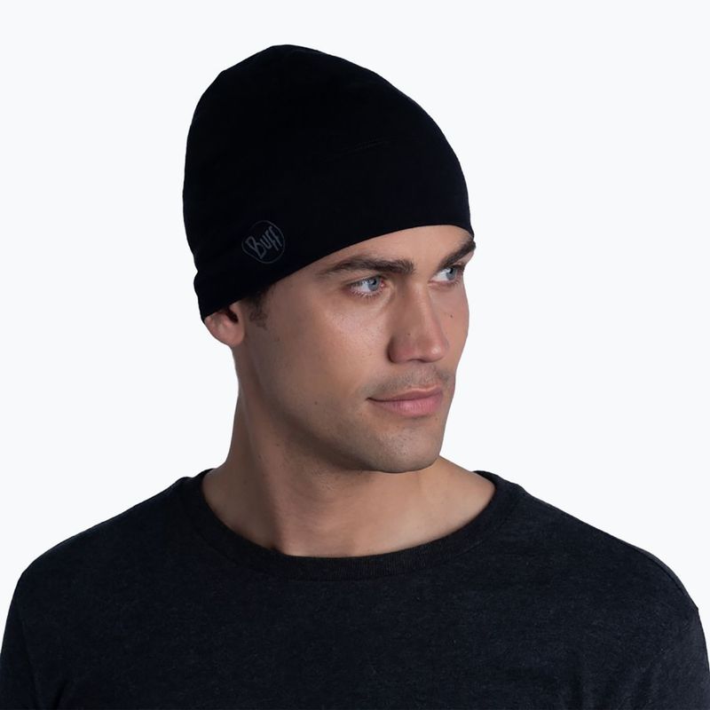 BUFF vidutinio svorio Merino vilnos vientisa juoda žieminė kepurė 2