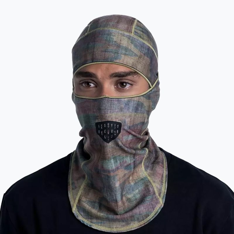 BUFF Thermonet Hinged samanų žalios spalvos balaklava 5