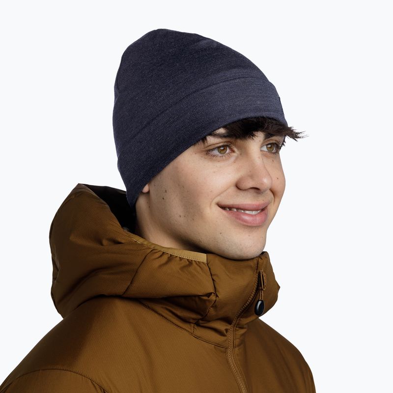 BUFF Sunkiasvorė "Merino Wool" vienspalvė indigo spalvos žieminė kepurė 3