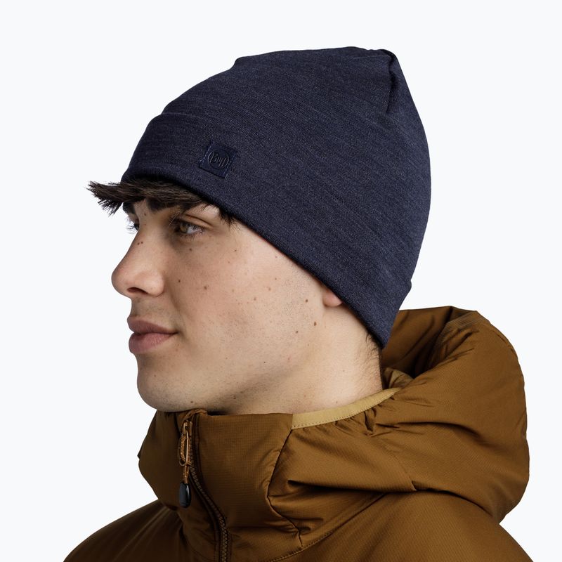 BUFF Sunkiasvorė "Merino Wool" vienspalvė indigo spalvos žieminė kepurė 4
