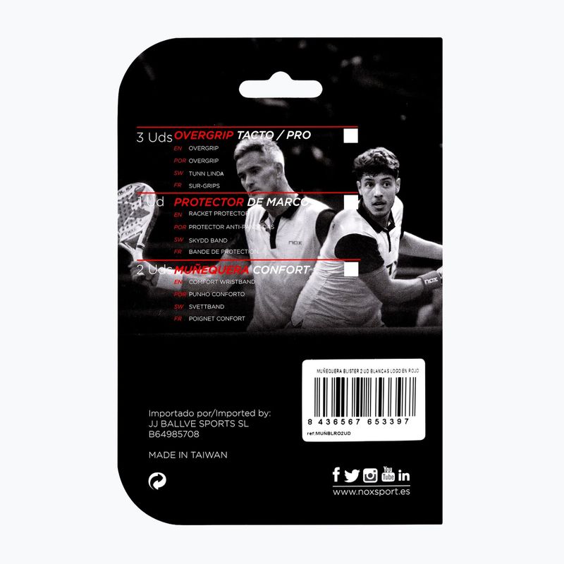 Riešo juostos NOX Wristband with Logo 2 szt. white/red 2