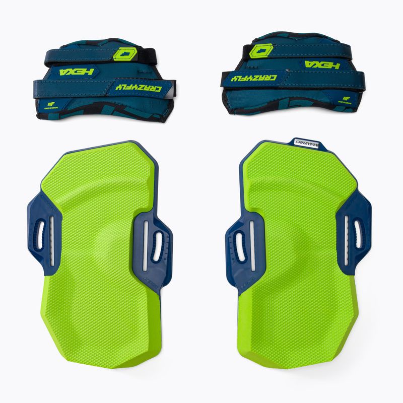 CrazyFly Hexa II Binding mažos mėlynai žalios spalvos kiteboardų pagalvėlės ir dirželiai T016-0264