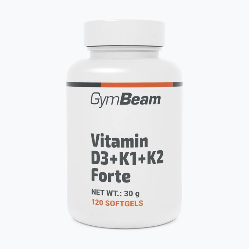 Vitaminai D+K GymBeam Vitaminas D3+K1+K2 Forte 120 kapsulių