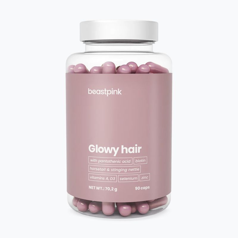 Maisto papildas GymBeam Glowy Hair - BeastPink 90 kapsulių