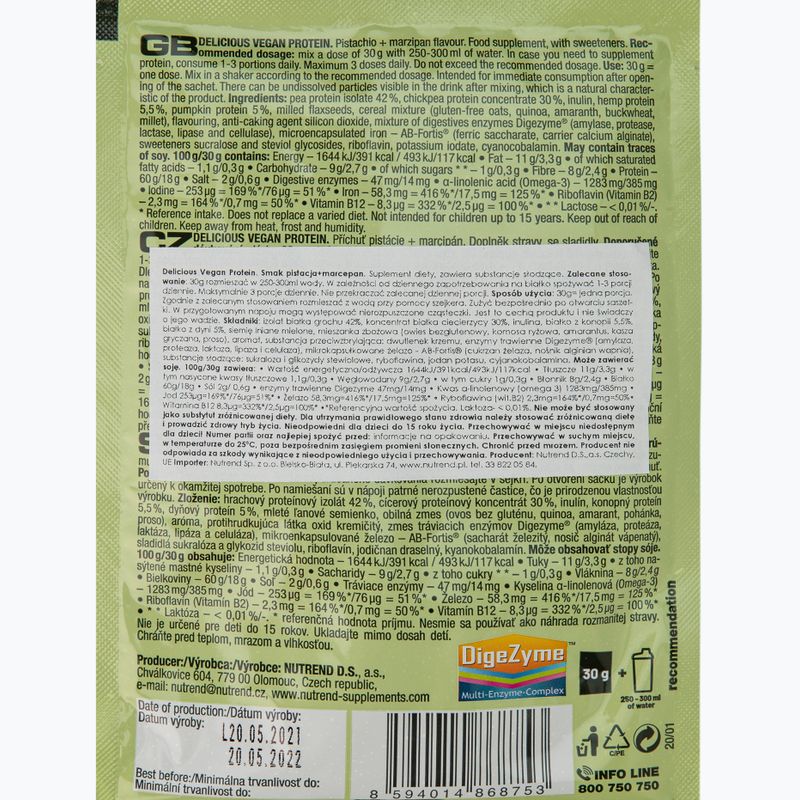 Nutrend skanus veganiškas baltymų kokteilis 5x30g pistacijų ir marcipanų VS-105-150-PIMC 2