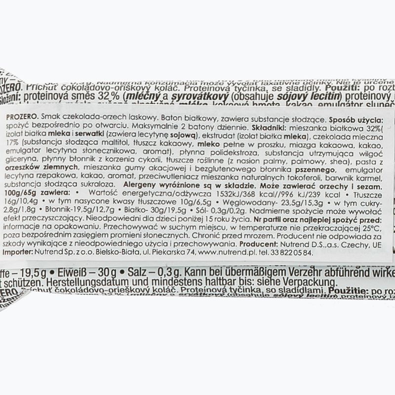 Nutrend Pro Zero baltyminis batonėlis 65g šokoladas-riešutai VM-060-65-ČOO 2