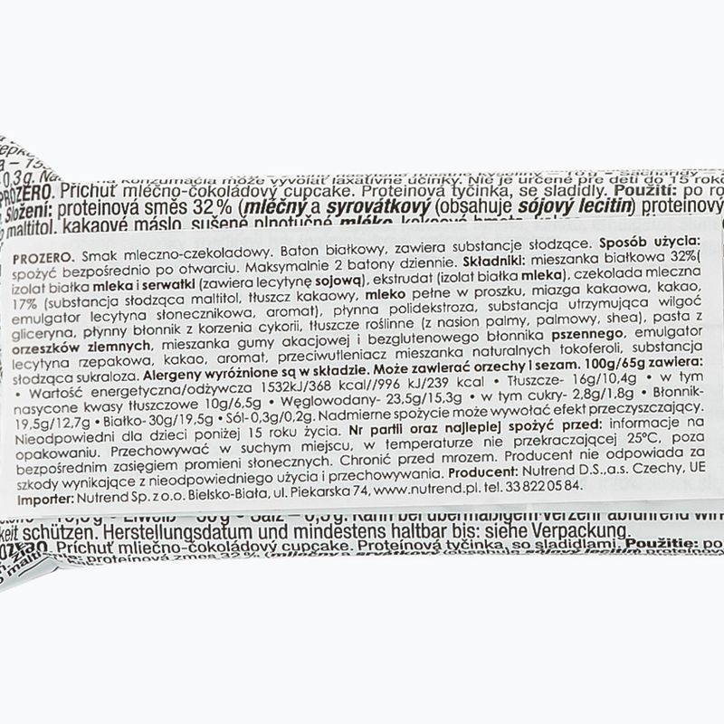 Nutrend Pro Zero baltyminis batonėlis 65g šokoladinis keksas VM-060-65-MLČ 2