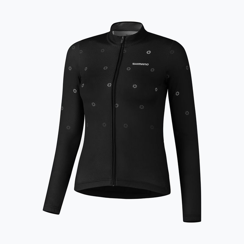 Moteriški dviratininkų marškinėliai Shimano Kaede Printed Jersey LS black PCWJSPWUE12WL0114