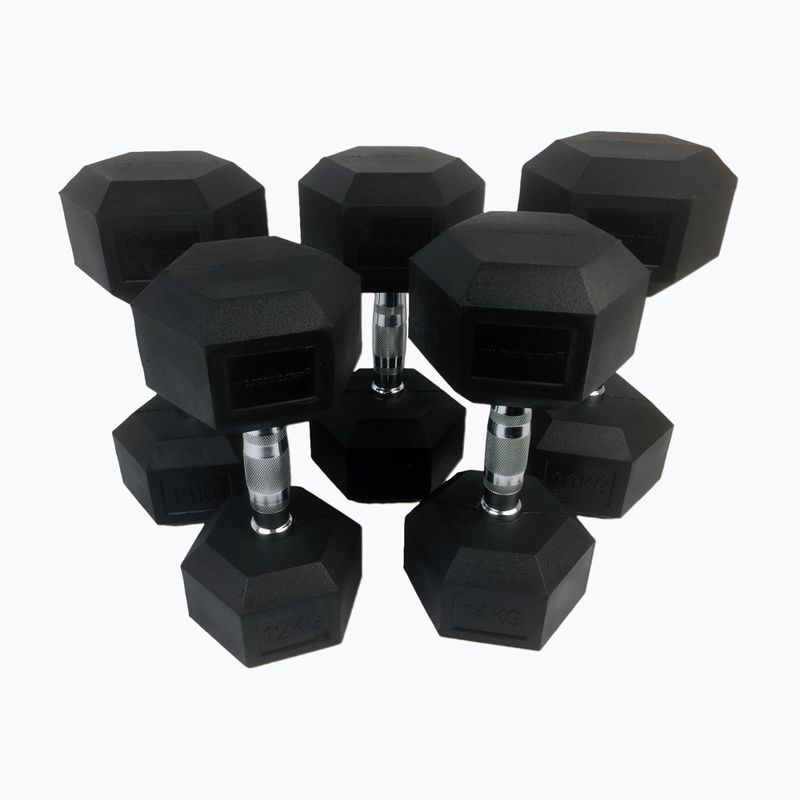 Hantelių rinkinys Tunturi Rubber Dumbbellset 12-20 kg black