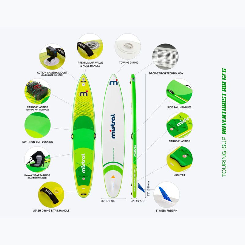 SUP irklentė Mistral Adventurist Air 12ʼ6" x 30 (V2) green/yellow 19