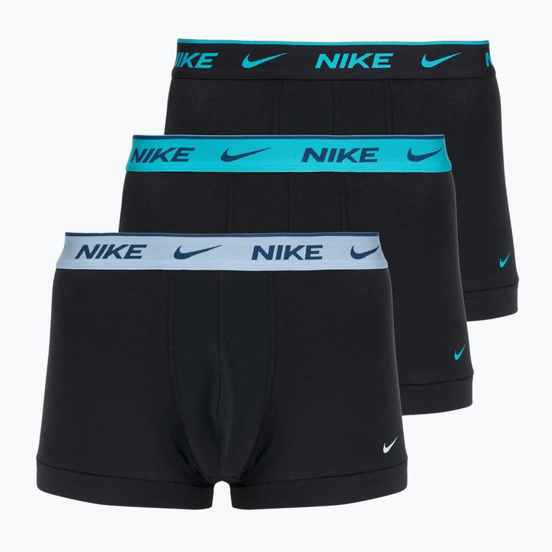 Vyriškos trumpikės Nike Everyday Cotton Stretch Trunk 3 poros black light amry blue/dusty cactus/black waistband