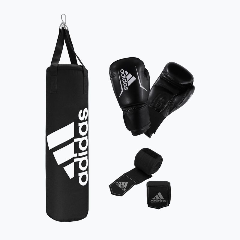adidas Performance bokso rinkinys krepšys + pirštinės + tvarstis juodai baltas ADIBAC11KIT-EUN