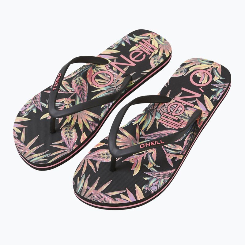 Moteriškos šlepetės per pirštą O'Neill Profile Graphic black tropical flower 9