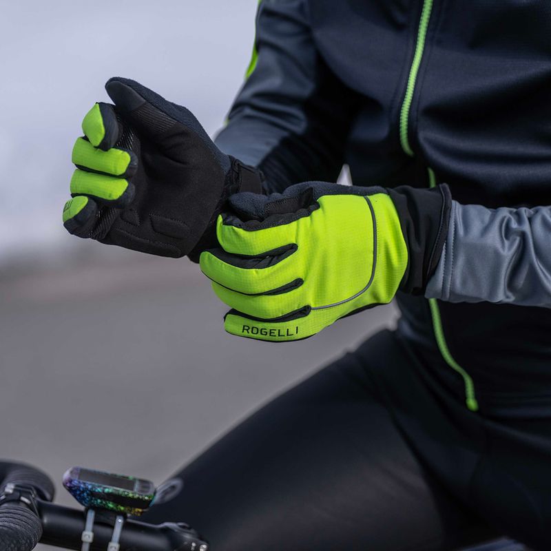 Vyriškos dviračių pirštinės Rogelli Essential Winter Waterproop fluorescent yellow 5