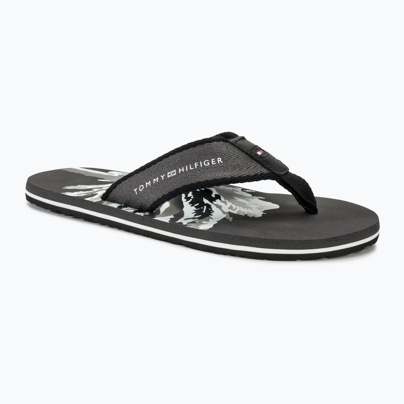 Vyriškos šlepetės per pirštą Tommy Hilfiger Palm Print Beach Sandal dark ash