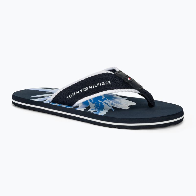 Vyriškos šlepetės per pirštą Tommy Hilfiger Palm Print Beach Sandal desert sky