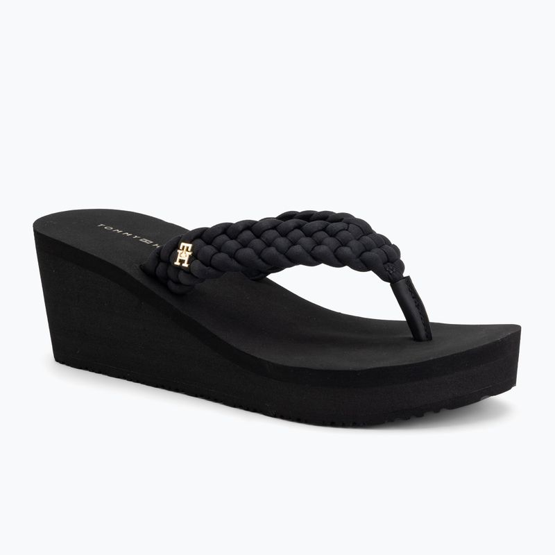 Moteriškos šlepetės per pirštą Tommy Hilfiger Wedge Braided Summer Sandal black