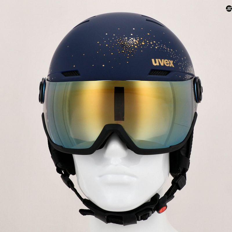 Moteriškas slidinėjimo šalmas UVEX Wanted Visor WE fleece sparkles/gold matt/mirror gold smoke 11