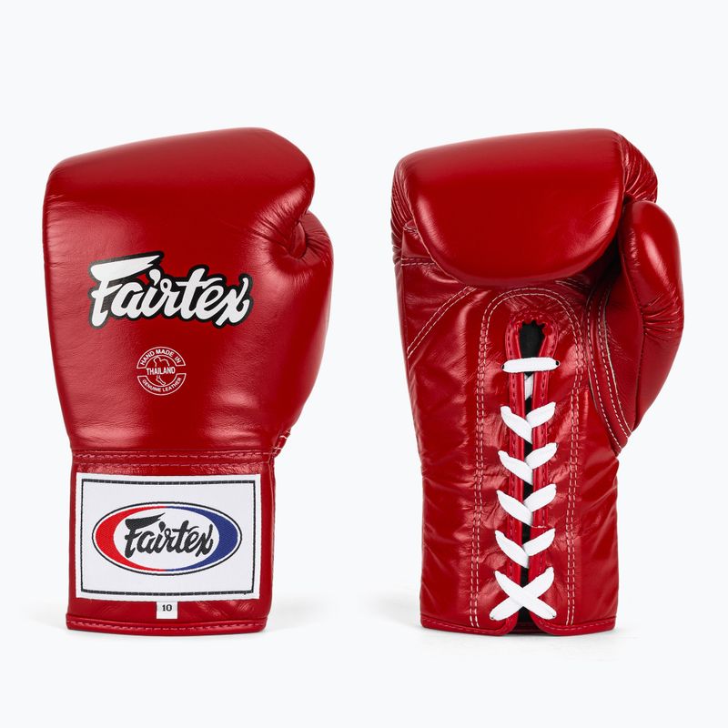Fairtex Pro Competition bokso pirštinės su užrakintu nykščiu Odinės raudonos spalvos