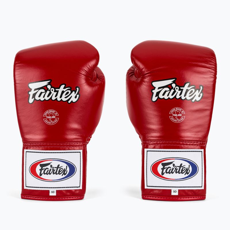 Fairtex Pro Competition bokso pirštinės su užrakintu nykščiu Odinės raudonos spalvos 2