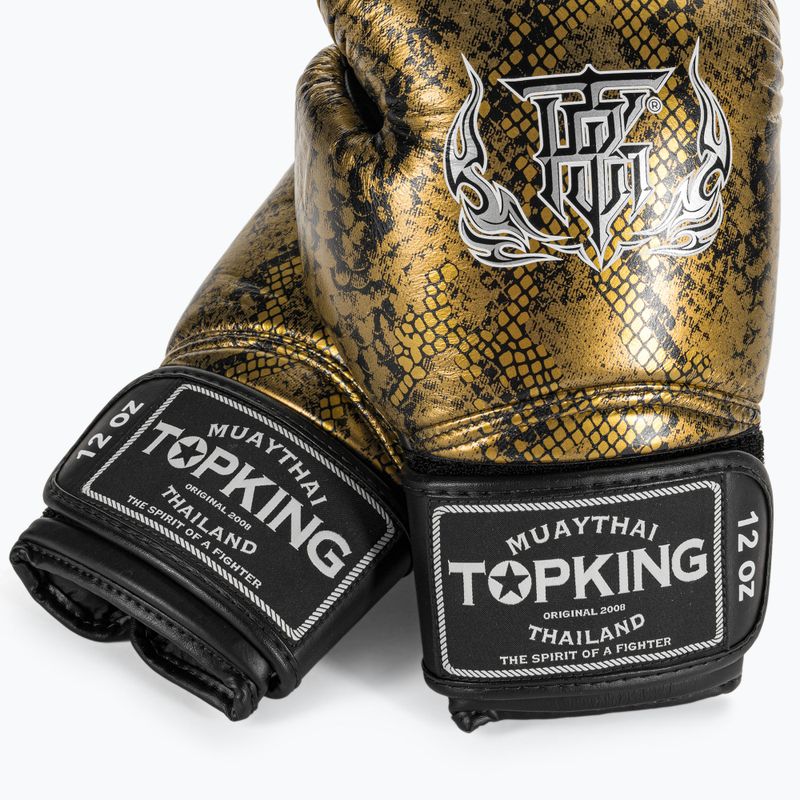 "Top King Muay Thai Super Star Air Snake" juodos/auksinės bokso pirštinės 4