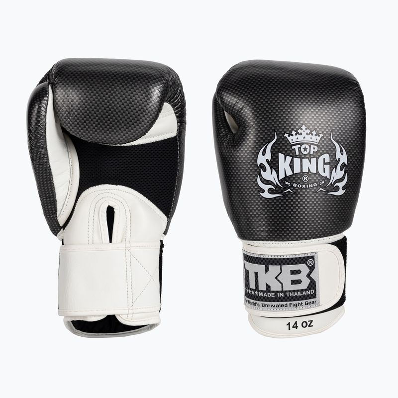 Top King Muay Thai Empower Air baltos ir sidabrinės bokso pirštinės TKBGEM-02A-WH