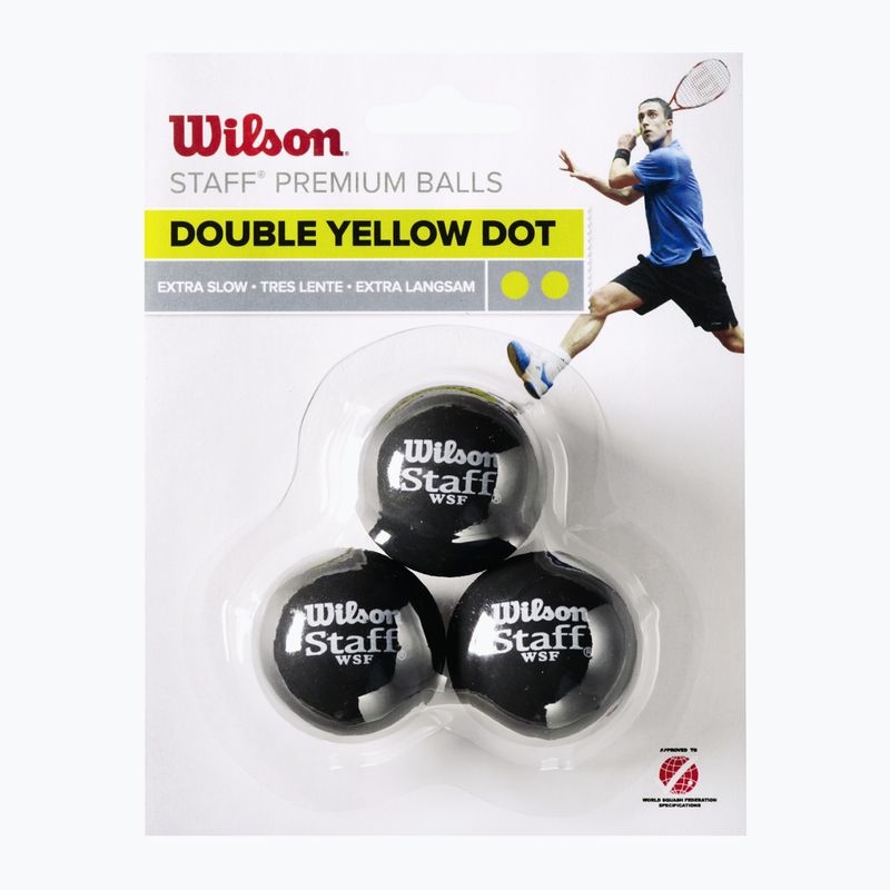 Skvošo kamuoliai Wilson Staff Ball Double Yellow Dot 3 vnt. black 2