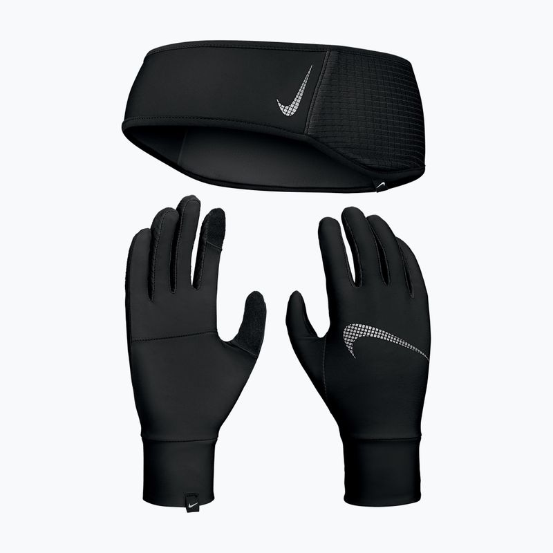 Moteriška galvos juosta + pirštinių komplektas Nike Essential Running black/black/silver 9