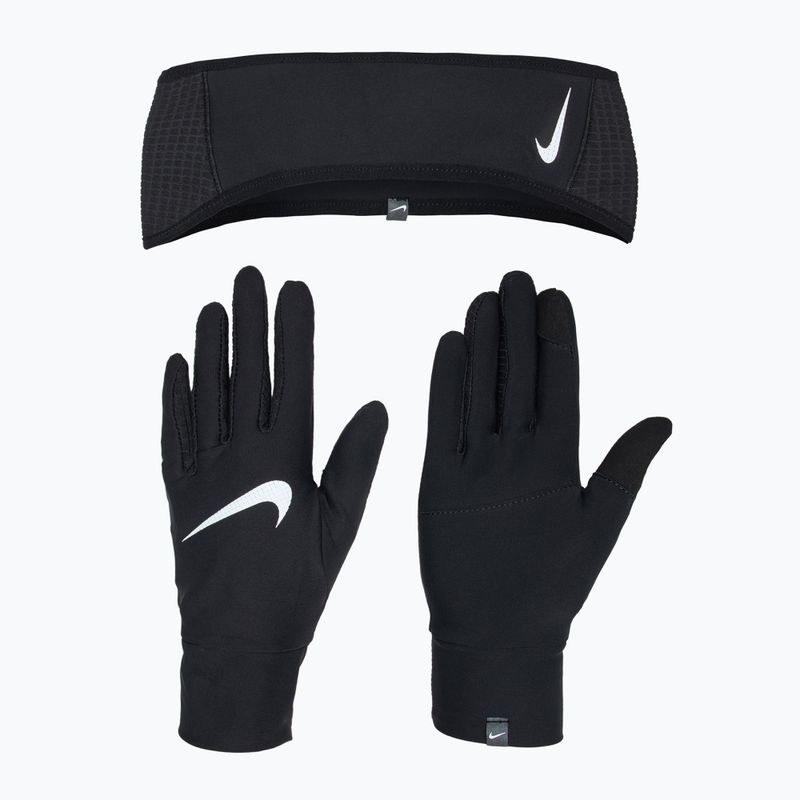 Moteriška galvos juosta + pirštinių komplektas Nike Essential Running black/black/silver