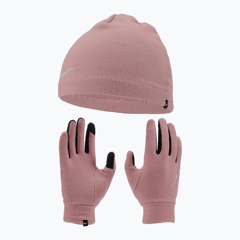 Moteriškas rinkinys kepurė + pirštinės Nike Fleece red stardust/red stardust/silver