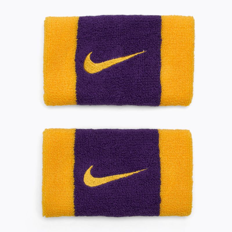 Riešų juostos Nike Swoosh Doublewide Wristbands 2 vnt. university gold/court purple/university gold