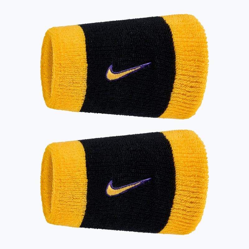 Frotinės riešo juostos Nike Swoosh Classic Doublewide Wristbands 2 vnt black/court purple university gold