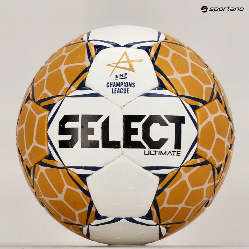 SELECT Ultimate LM v23 EHF oficialus baltos/auksinės spalvos rankinio kamuolys, dydis 3 5