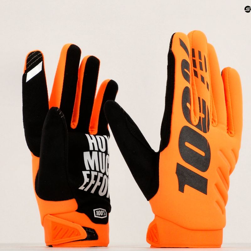 Vyriškos dviratininkų pirštinės 100% Brisker fluo orange/black 6