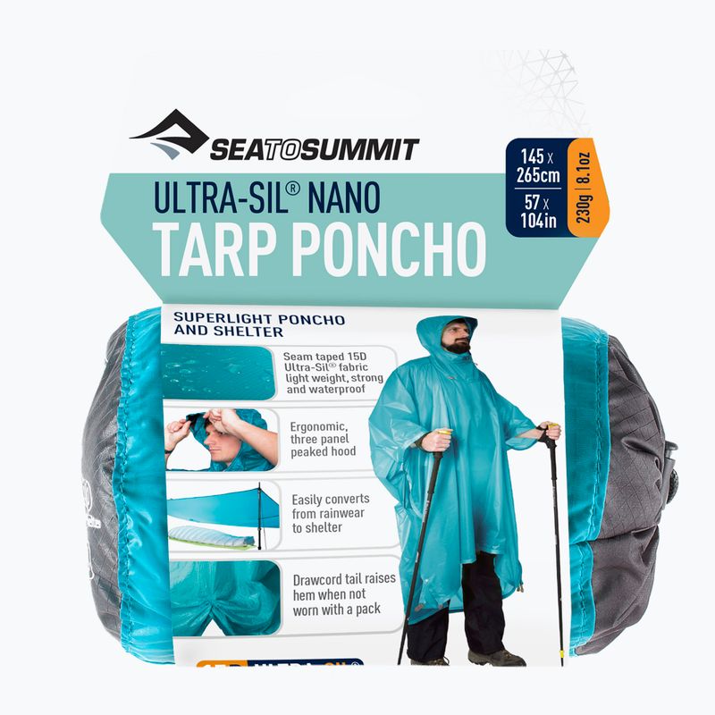 Sea to Summit Ultra-Sil Nano Tarp lietpaltis pončas nuo lietaus, mėlynas APONCHO15DBL 5