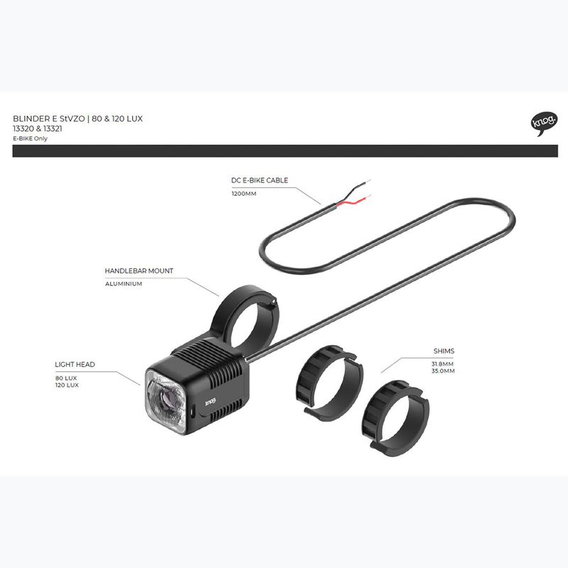 Priekinis dviračio žibintas Knog Blinder E 80 Lux StVZO juodas 4