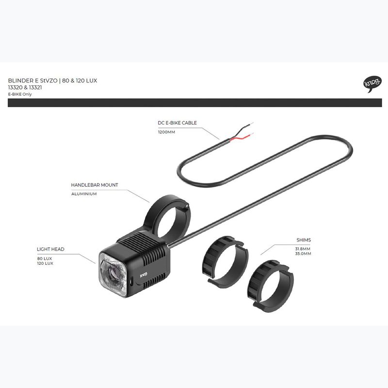 Priekinis dviračio žibintas Knog Blinder E 120 Lux StVZO juodas 4