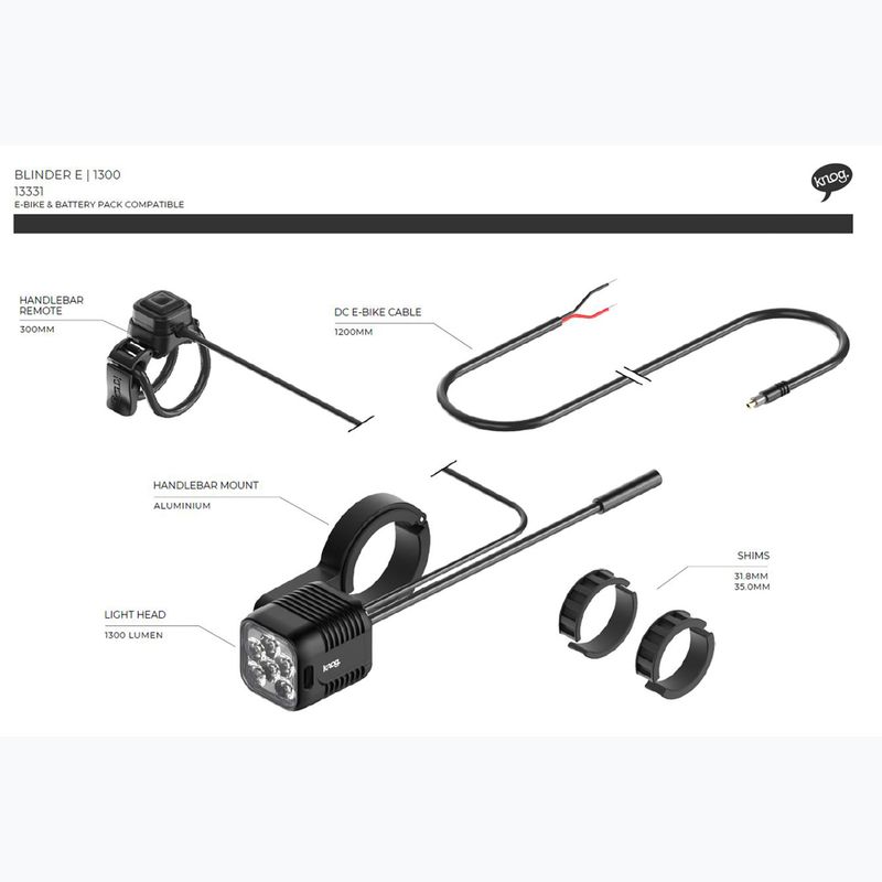 Priekinis dviračio žibintas Knog Blinder E 1300 juodas 4