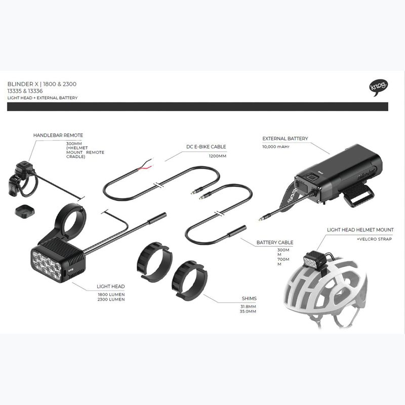 Priekinis dviračio žibintas Knog Blinder X 1800 + baterija 10000mAh juodas 7